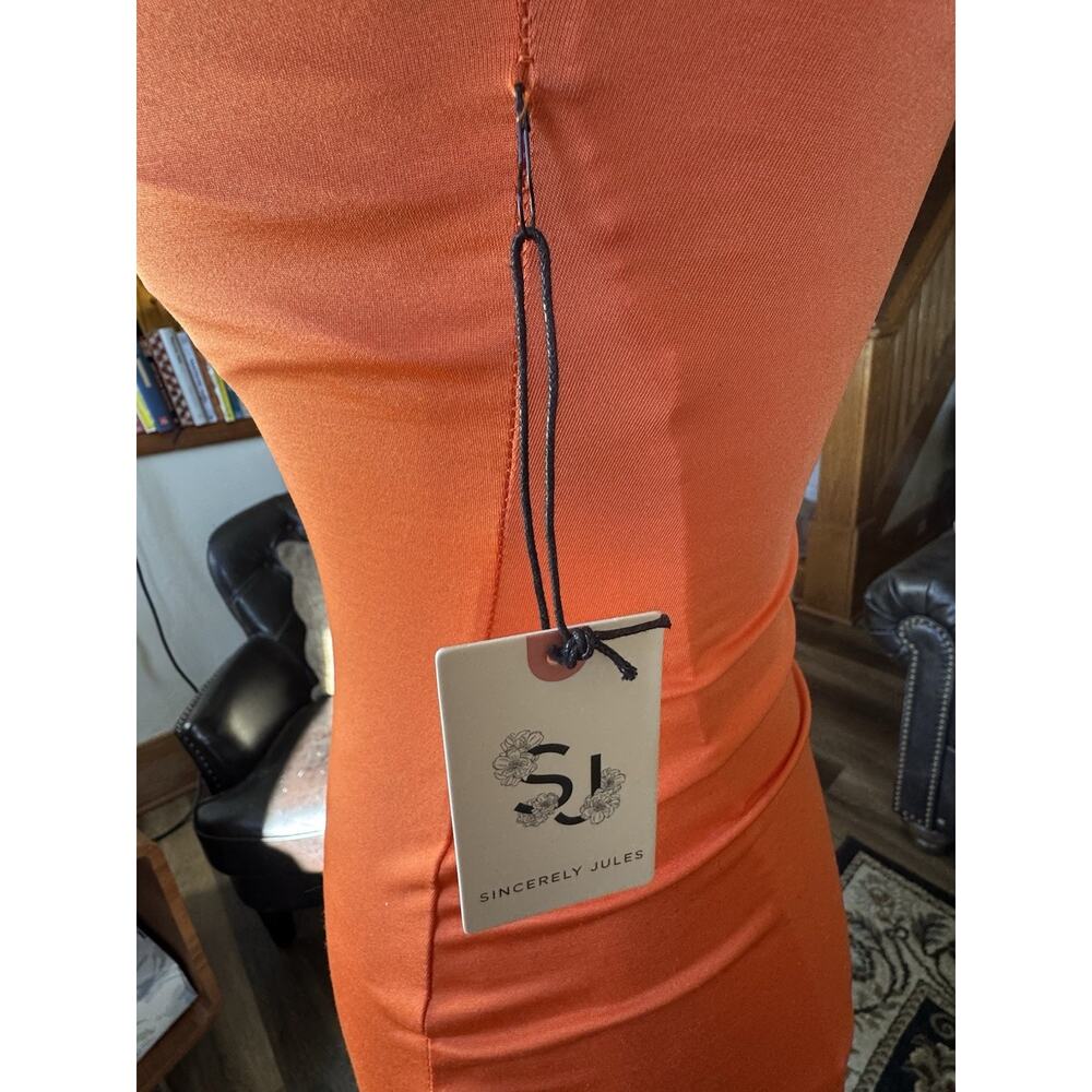 NWT Sincerely Jules Orange Bodycon Midi Dress XS Square Neck Fitted - Picture 2 of 10